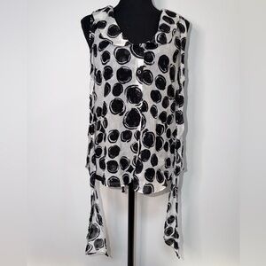 Kirna Zabete Sleeveless Black & White Polka Dot Tie-Detail Top